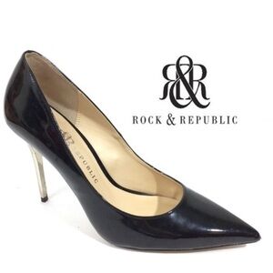 Rock & Republic Glossy Black Heels with Silver Stiletto
